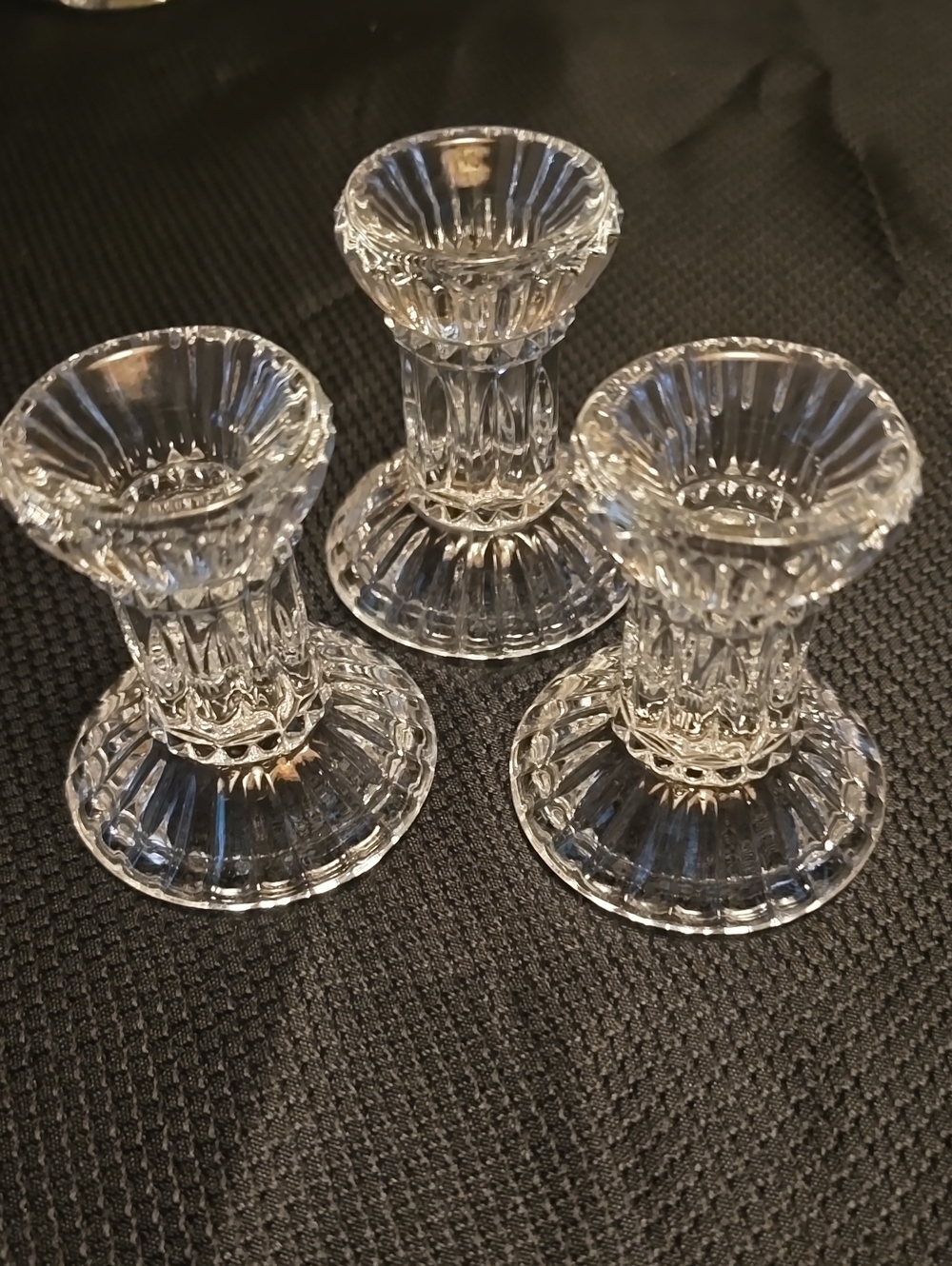 Source Unknown Clear Ribbed Glass Candlestick Holders - Set of 3